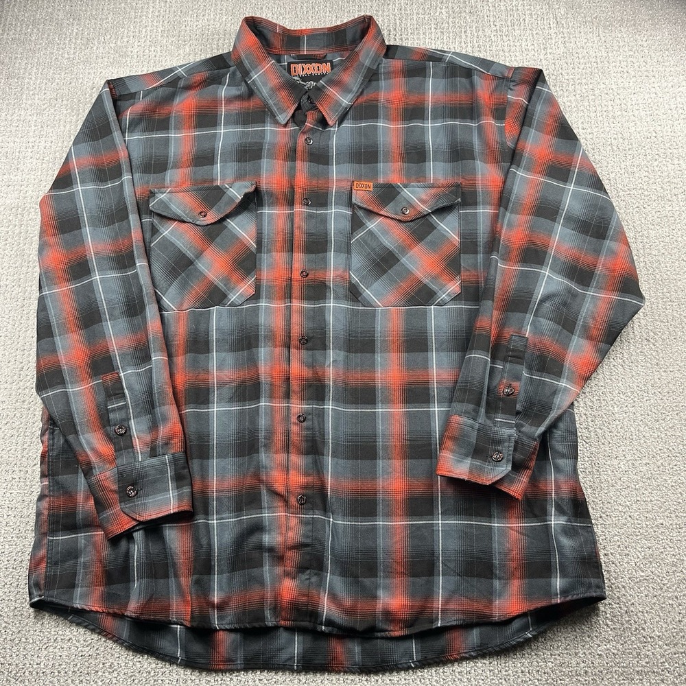 Dixxon Resist Flannel Plaid Button-Up Shirt Mens 5X Big & Tall Gray Orange